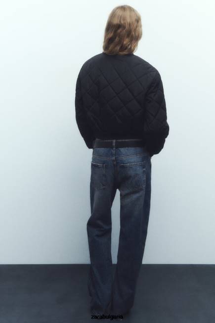 Zara облекло 66FT46 Жени ватирано изрязано бомбър яке черен