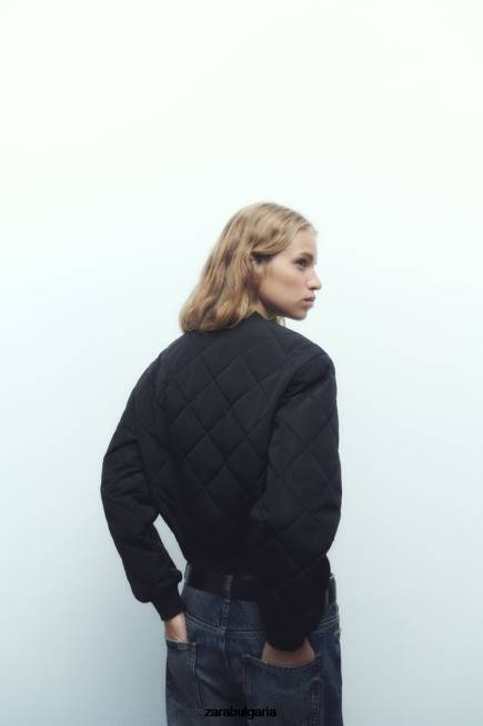 Zara облекло 66FT46 Жени ватирано изрязано бомбър яке черен