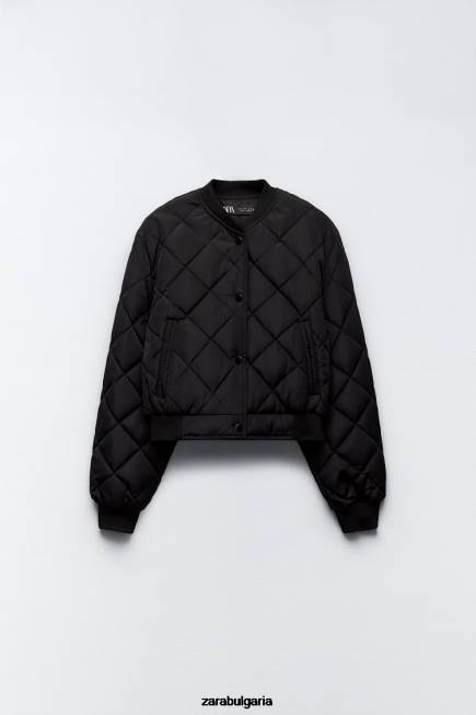 Zara облекло 66FT46 Жени ватирано изрязано бомбър яке черен