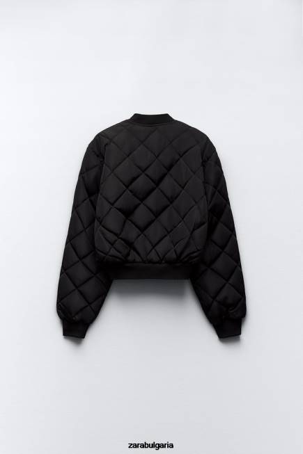 Zara облекло 66FT46 Жени ватирано изрязано бомбър яке черен