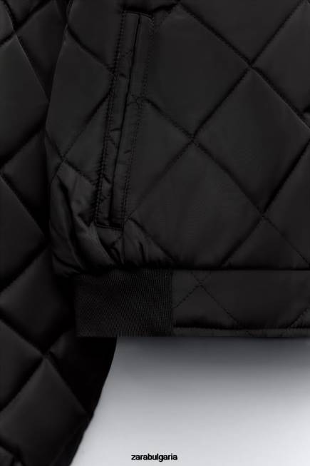 Zara облекло 66FT46 Жени ватирано изрязано бомбър яке черен