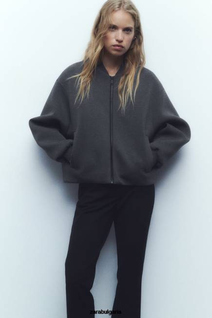 Zara облекло 66FT49 Жени бомбър яке с неопренов ефект тъмно сиво