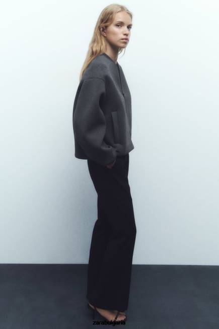 Zara облекло 66FT49 Жени бомбър яке с неопренов ефект тъмно сиво