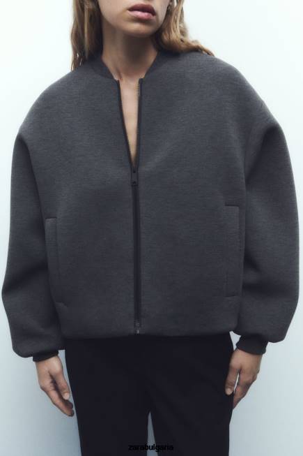 Zara облекло 66FT49 Жени бомбър яке с неопренов ефект тъмно сиво