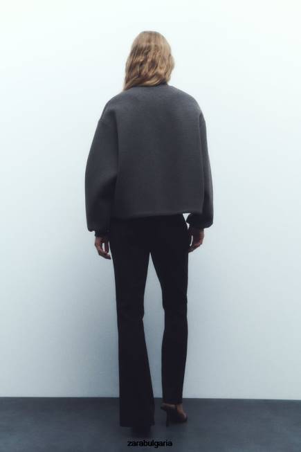 Zara облекло 66FT49 Жени бомбър яке с неопренов ефект тъмно сиво