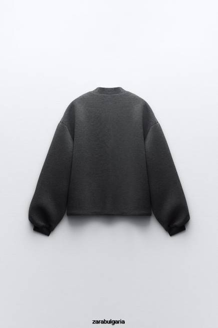 Zara облекло 66FT49 Жени бомбър яке с неопренов ефект тъмно сиво