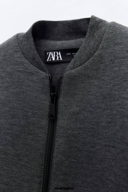 Zara облекло 66FT49 Жени бомбър яке с неопренов ефект тъмно сиво
