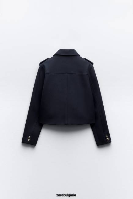 Zara облекло 66FT4 Жени меко яке със златни копчета тъмносин