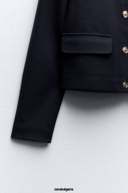 Zara облекло 66FT4 Жени меко яке със златни копчета тъмносин