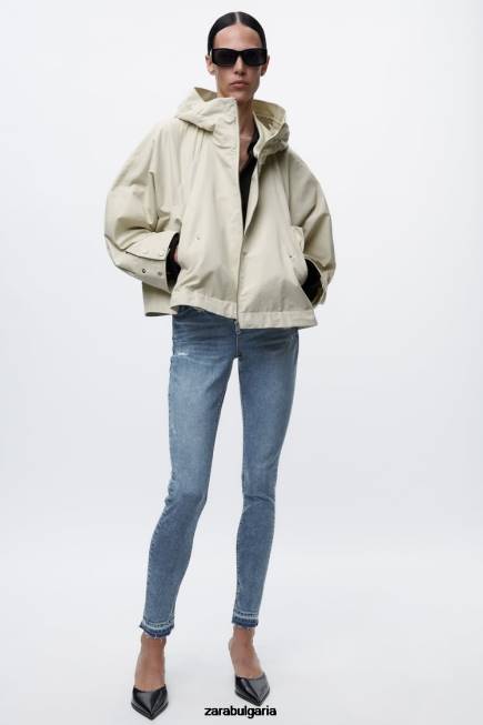 Zara облекло 66FT5 Жени къса парка с качулка екрю