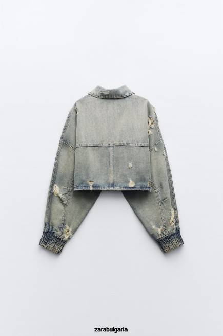 Zara облекло 66FT51 Жени trf разкъсано дънково яке син