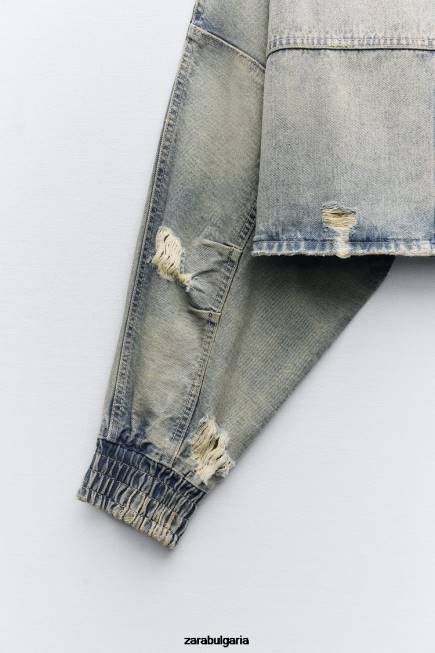 Zara облекло 66FT51 Жени trf разкъсано дънково яке син