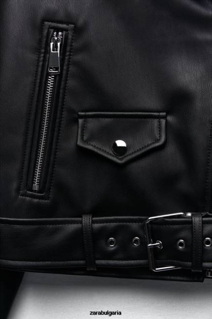 Zara облекло 66FT53 Жени мотоциклетско яке от изкуствена кожа черен