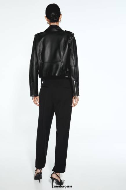 Zara облекло 66FT53 Жени мотоциклетско яке от изкуствена кожа черен