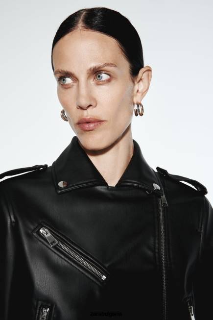 Zara облекло 66FT53 Жени мотоциклетско яке от изкуствена кожа черен