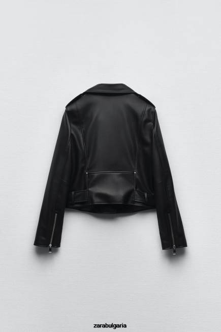 Zara облекло 66FT53 Жени мотоциклетско яке от изкуствена кожа черен