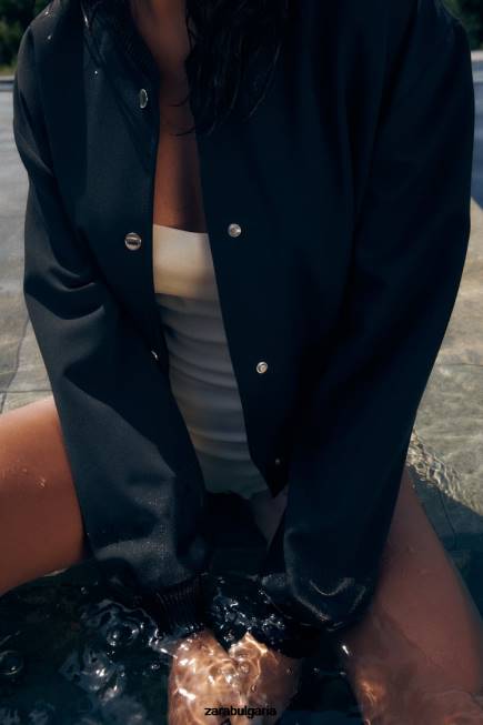 Zara облекло 66FT55 Жени бомбър яке с копчета черен