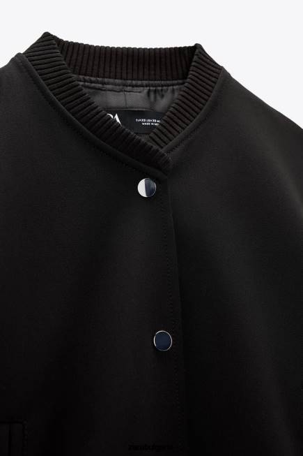 Zara облекло 66FT55 Жени бомбър яке с копчета черен