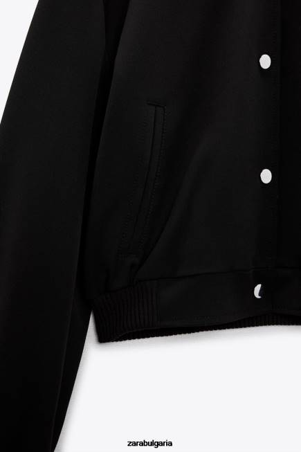 Zara облекло 66FT55 Жени бомбър яке с копчета черен