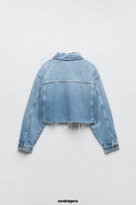 Zara облекло 66FT56 Жени изрязано скъсано дънково яке z1975 средно синьо
