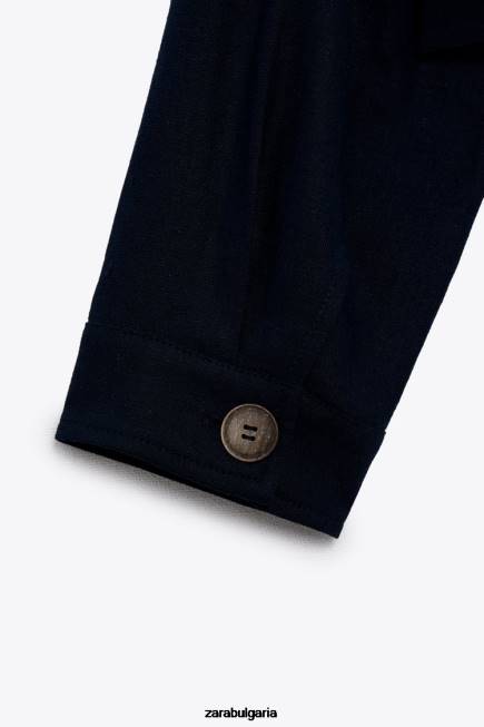 Zara облекло 66FT58 Жени късо яке от ленена смес тъмносин