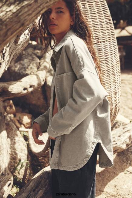 Zara облекло 66FT59 Жени голям тениска с джобове средно каки