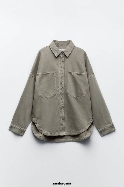 Zara облекло 66FT59 Жени голям тениска с джобове средно каки