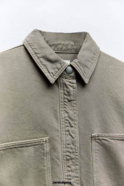 Zara облекло 66FT59 Жени голям тениска с джобове средно каки