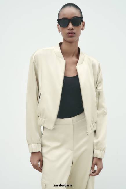 Zara облекло 66FT60 Жени бомбър яке със сатенен ефект меко злато