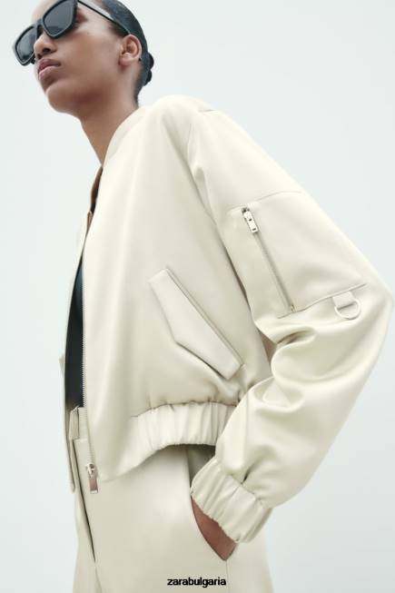 Zara облекло 66FT60 Жени бомбър яке със сатенен ефект меко злато