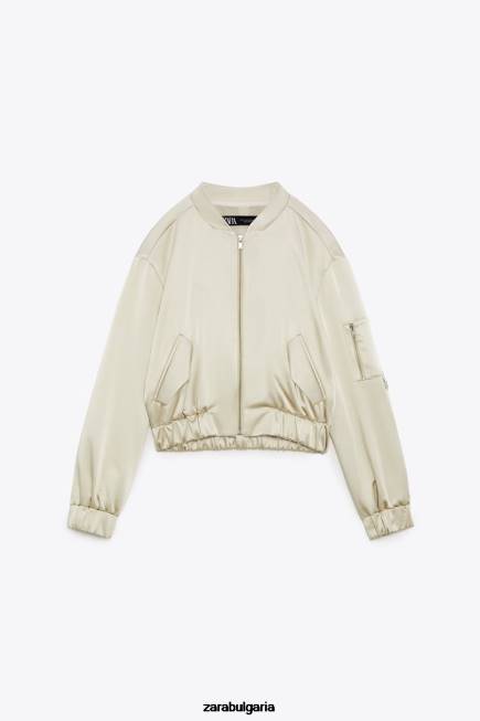 Zara облекло 66FT60 Жени бомбър яке със сатенен ефект меко злато