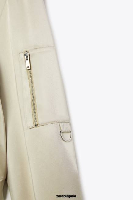 Zara облекло 66FT60 Жени бомбър яке със сатенен ефект меко злато