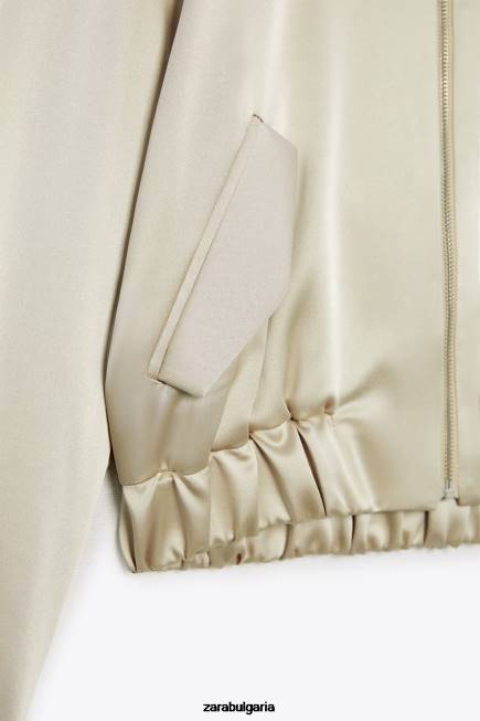 Zara облекло 66FT60 Жени бомбър яке със сатенен ефект меко злато