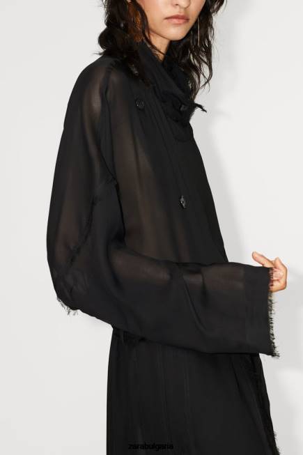 Zara облекло 66FT62 Жени развяващо се протрито тренчкот черен