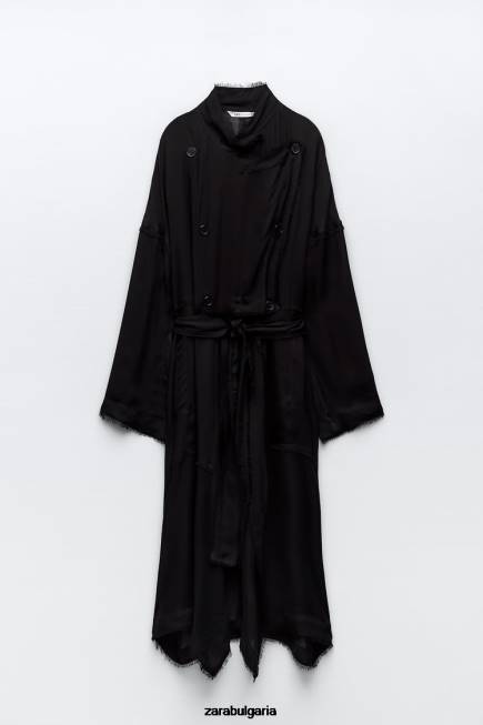 Zara облекло 66FT62 Жени развяващо се протрито тренчкот черен