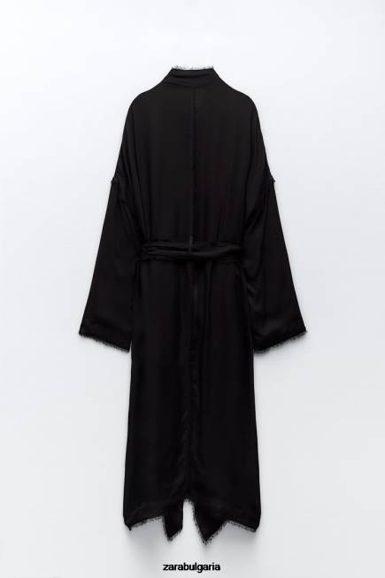 Zara облекло 66FT62 Жени развяващо се протрито тренчкот черен