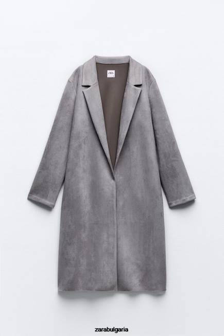 Zara облекло 66FT65 Жени палто от изкуствен велур сивкав
