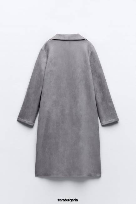 Zara облекло 66FT65 Жени палто от изкуствен велур сивкав