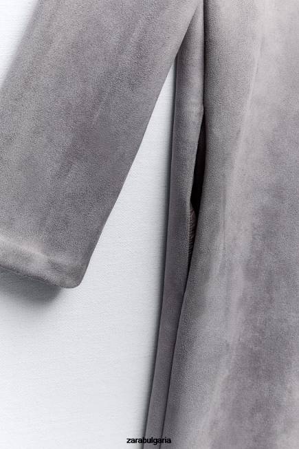 Zara облекло 66FT65 Жени палто от изкуствен велур сивкав