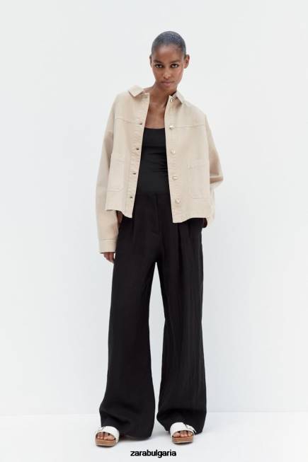 Zara облекло 66FT67 Жени яке с кръпка с джоб пясък