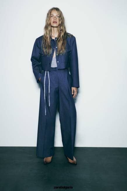 Zara облекло 66FT7 Жени изрязано яке с подплънки индиго