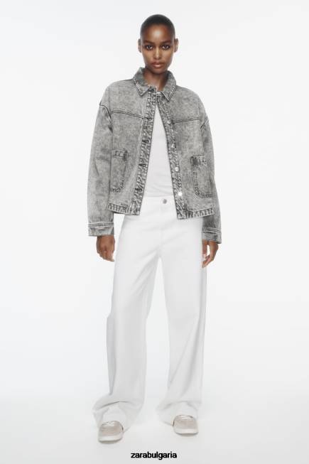 Zara облекло 66FT73 Жени дънково яке с джоб z1975 сиво