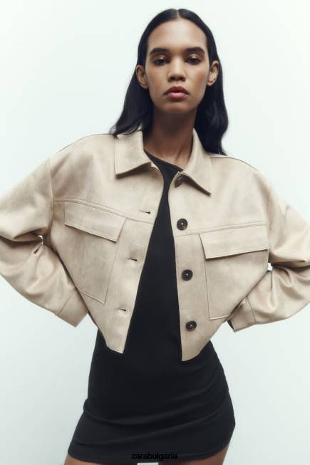 Zara облекло 66FT75 Жени късо яке от изкуствен велур норка