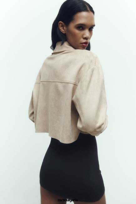Zara облекло 66FT75 Жени късо яке от изкуствен велур норка