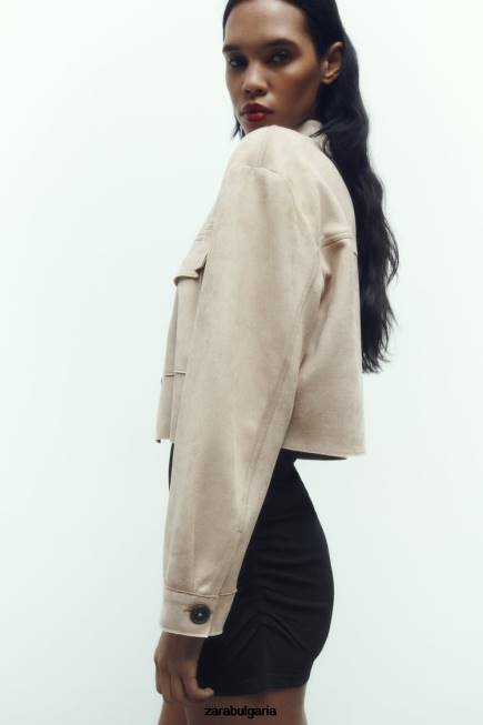 Zara облекло 66FT75 Жени късо яке от изкуствен велур норка