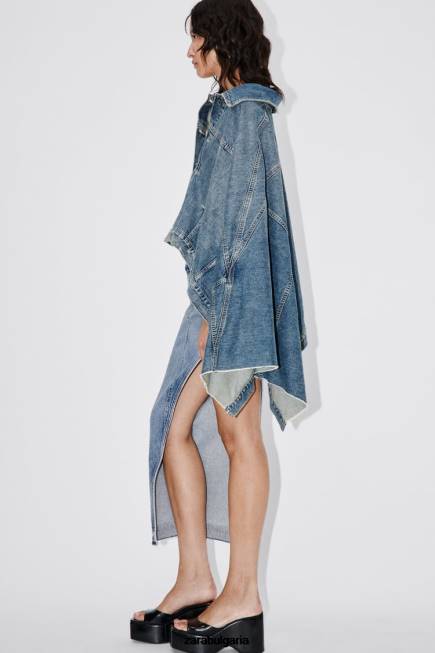 Zara облекло 66FT76 Жени zw асиметрично дънково наметало средно синьо