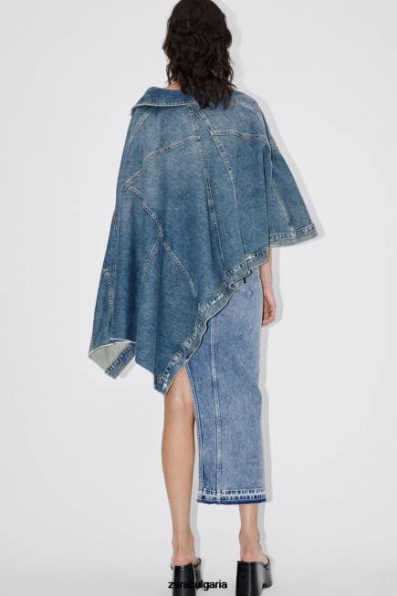 Zara облекло 66FT76 Жени zw асиметрично дънково наметало средно синьо