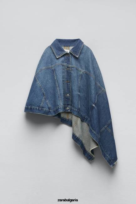 Zara облекло 66FT76 Жени zw асиметрично дънково наметало средно синьо