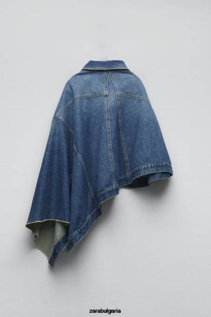 Zara облекло 66FT76 Жени zw асиметрично дънково наметало средно синьо