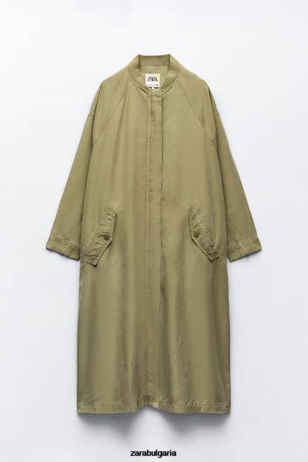 Zara облекло 66FT77 Жени дълго ленено палто каки